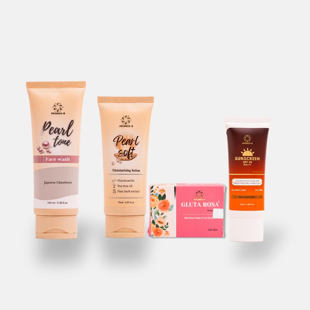 Prismos Skincare Combo – Pearltone Facewash, Pearlsoft Moisturizer, Beauty Sunscreen SPF 30 & GlutaRose Cream | Complete Daily Skincare Kit for Clean, Glowing & Protected Skin-image-41