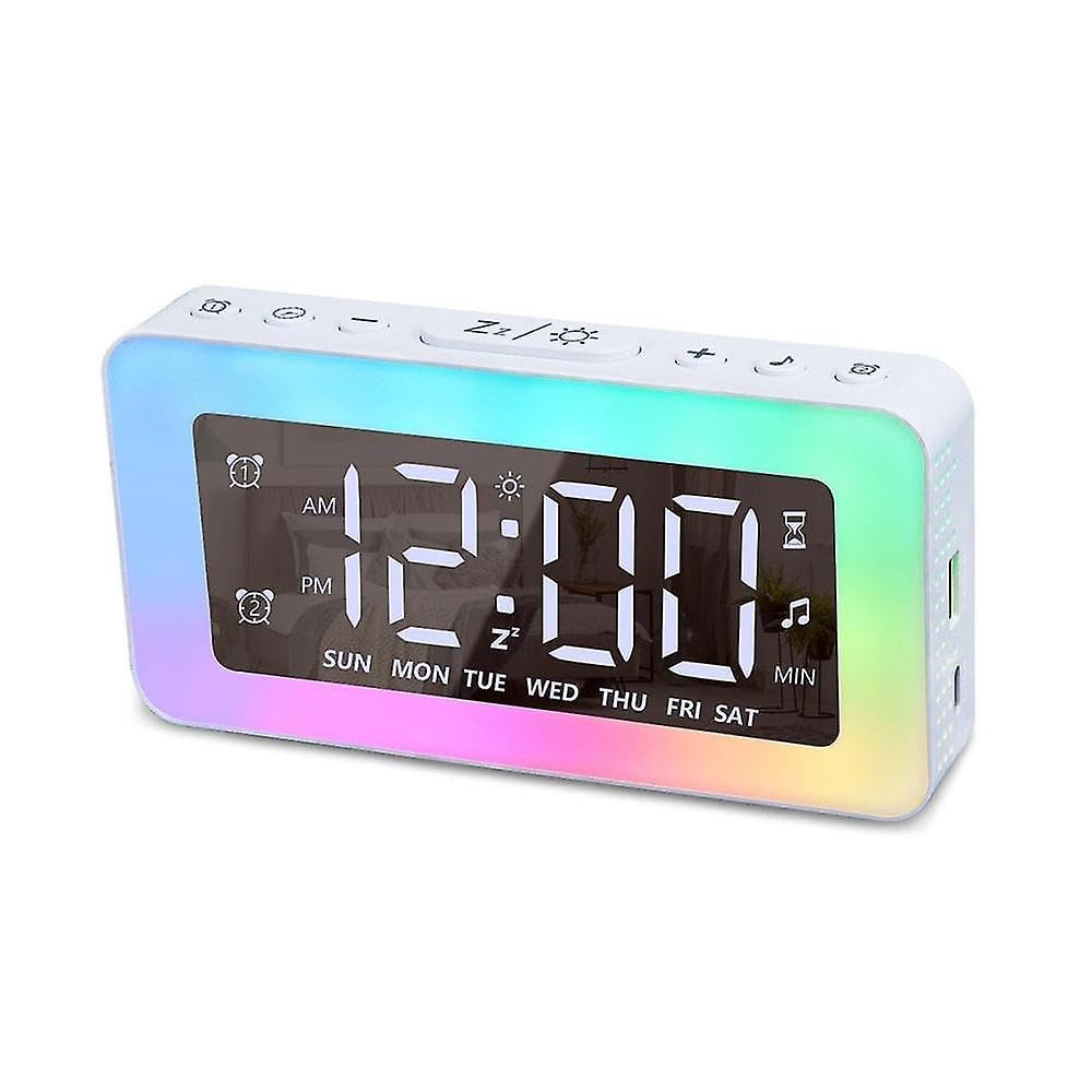 JOYHAPPST Alarm Clocks For Bedrooms Mirror Clock With 8 Rgb Atmosphere Light Dual Alarms 3 Alarm Modes Snooze