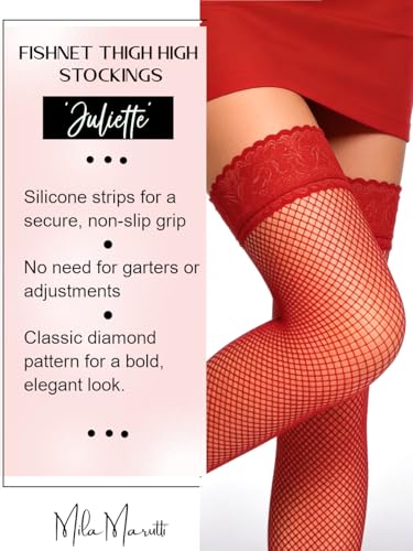 Image of Mila Marutti Fishnet Thigh High Stockings for Women with Lace Top | Fish Net Stockings Lingerie | Colored Fishnets