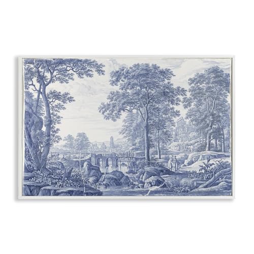 Toile teintée bleue Stupell cadre blanc salon déco vintage