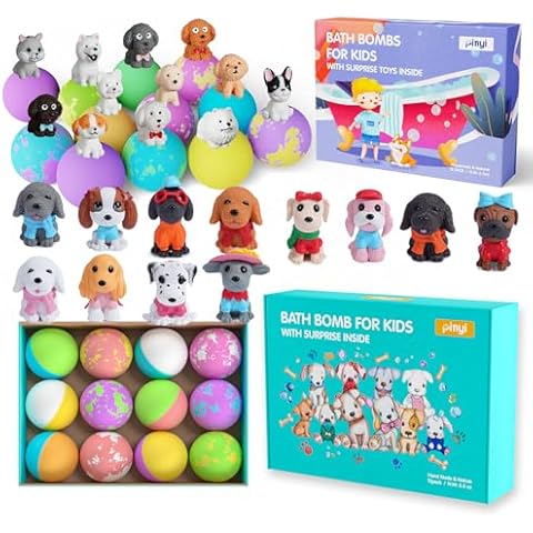 Pinyi Bath Bombs, 24 Bath Bombs for Kids with Toys Inside, Organic Handmade Kids Bath Bombs with Puppy Dog Toys, Bath Bombs for Girls Boys, Fizzy Bath Bomb with Surprise Inside Gift Set Cover