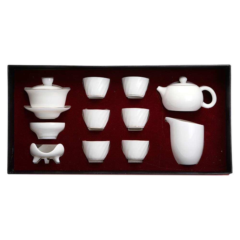 Service à thé en céramique Simple et Moderne, Ensemble Complet de thé ondulé à l'eau, Petit Coffret Cadeau en Porcelaine Blanche,Tasses à thé et soucoupes