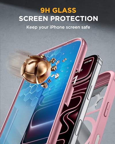 Image of Miracase Magnetic for iPhone 17 Pro Case 6.3 inch [Compatible with MagSafe] Full-Body Phone Case with Built-in Glass Screen Protector & Camera Control,Drop Proof iPhone 17 Pro Cover, Pink