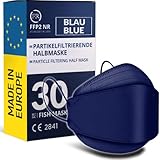FiRiO&reg; 30x FFP2 Maske Blau Erwachsene [MADE IN EUROPE] - Blaue FFP2 Maske Fischform - FFP2 Masken Blau - Masken FFP2 Fischform Blau - Masken FFP2 Blau Fisch Maske Blue