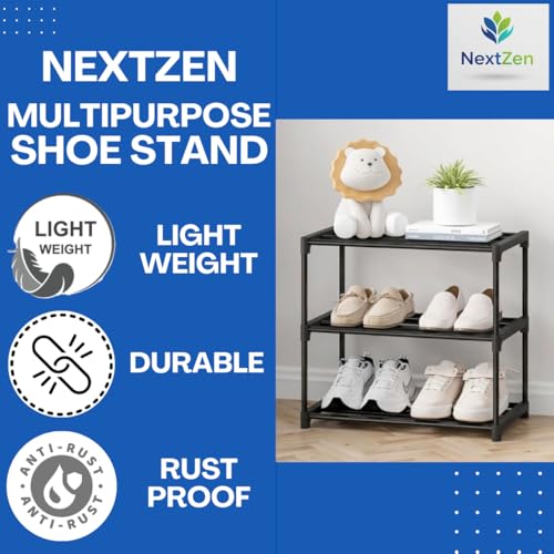 Image of NextZen Shoe Rack 3 Layer, Multipurpose Shoe Stand & Organizer Rack | Premium Plastic Multipurpose Shoe, Cloth & Book Storage Shelf for Home, Balcony, Living Room & Workspace