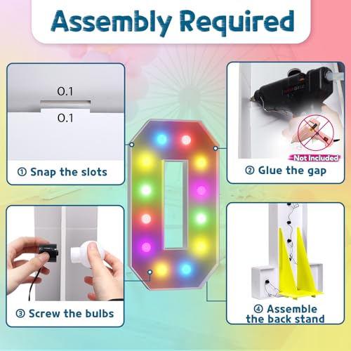 Image of Imprsv Colorful Marquee Letters 4 Feet Tall, Large Light up Letters O | RGB with Remote, Birthday Party Decorations Anniversary Wedding Decorations Assembly Required 21 Pcs Accessory Set