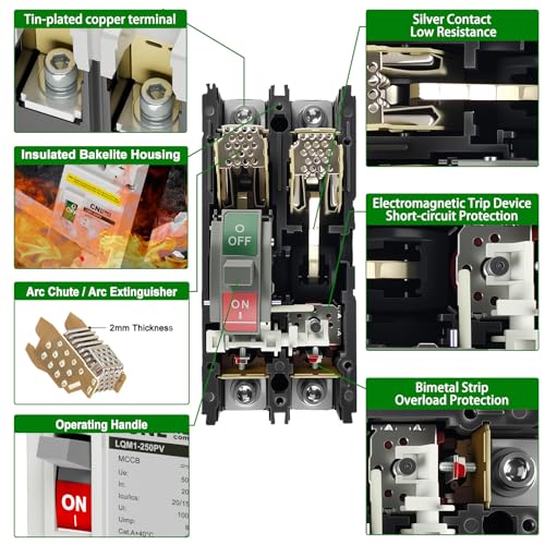 Image of 250Amp Molded Case Circuit Breaker MCCB 2 Poles DC500V Battery Disconnect Switch, PV Circuit Breaker or Main Power for Boat, Solar, UPS and Battery