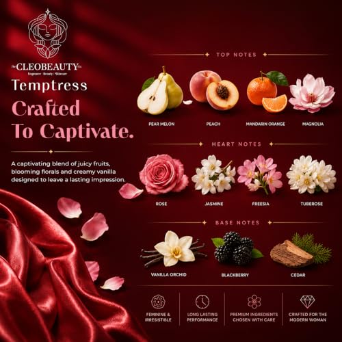 Image of TheCLEOBEAUTYCo. Temptress Eau De Parfum for Women 80ml | Long Lasting Floral Fruity Perfume | Premium Luxury Fragrance Spray | Everyday, Office, Party & Date Wear | Gift for Women