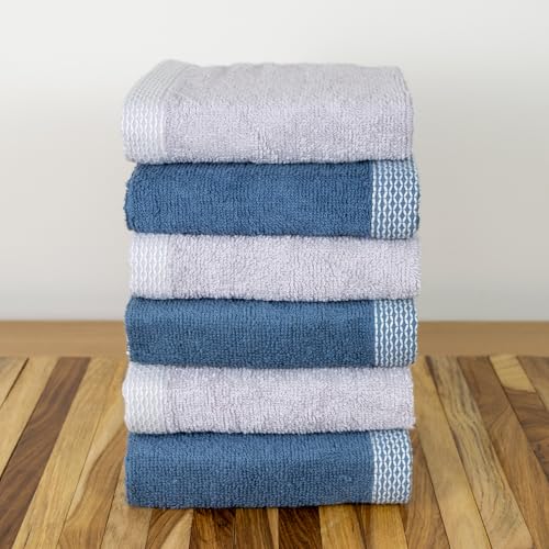 Image of RANGOLI 100% Bamboo Face Towel Set of 6, 500 GSM, Quick Dry Towels for Face, Gym, Travel, Ultra Soft Highly Absorbent, 30Cm X 30Cm, Grey & Blue