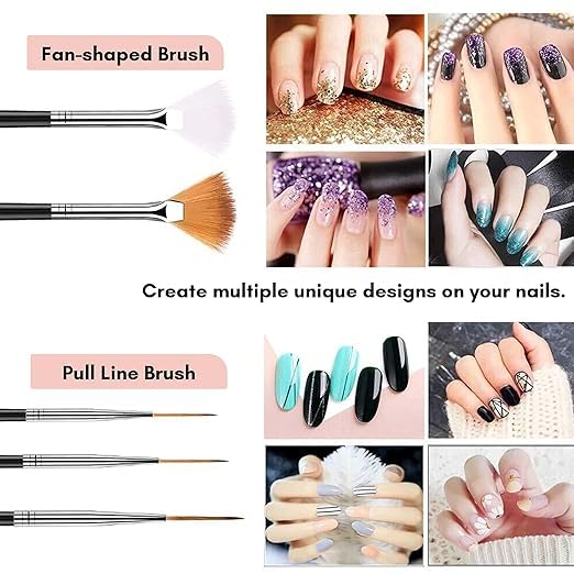 EXPESIA Set of 15 Acrylic Nail Art Brushes with Creating Different Nail Designs on Gel Acrylic and Natural Nails- Salon Quality Nail Art at Home 15 Pcs 2