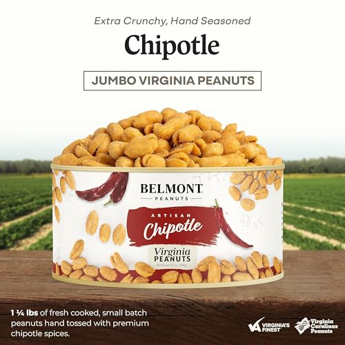 Image of Belmont Peanuts Gourmet Chipotle & Sea Salt Virginia Peanuts, 20 oz (1 Pack) - Simple Ingredients, No Preservatives, 7g Protein - A Spicy, Salty, Crunchy, Hand Seasoned Snack