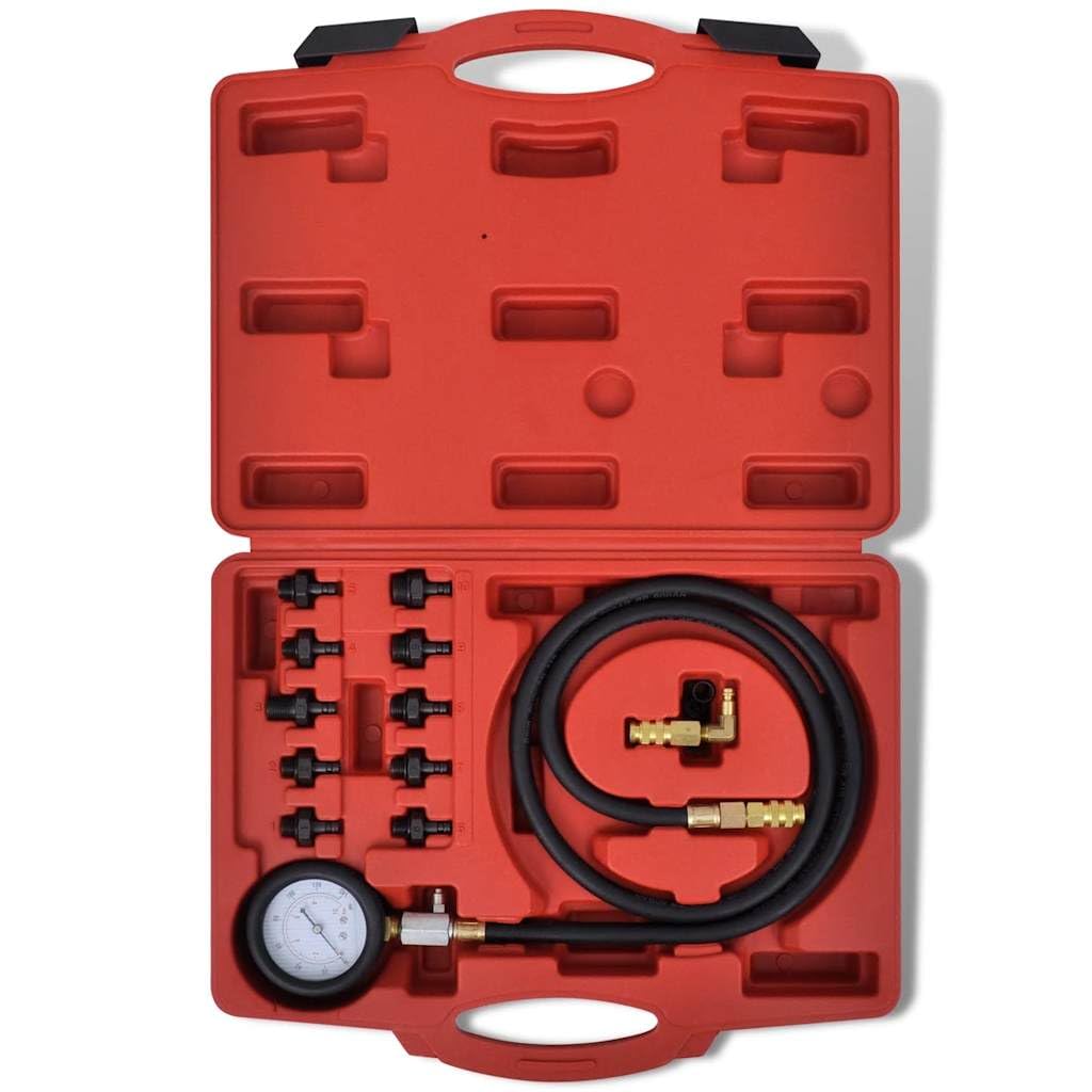 Kit de prueba de presión de aceite y motor con manómetro de doble escala de 80 mm, manguera de 1200 mm, 10 adaptadores, acoplamiento rápido y maletín de transporte para coche, moto, taller