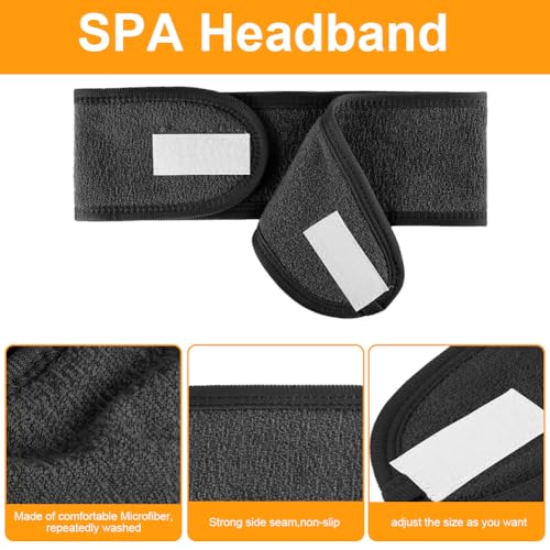 LOPHE 2 Pack SpaHeadband Facial Makeup Hair Wrap with Adjustable Magic Sticker, Women Skincare Washband for Shower and Face, (Gray, Black) - Image 2