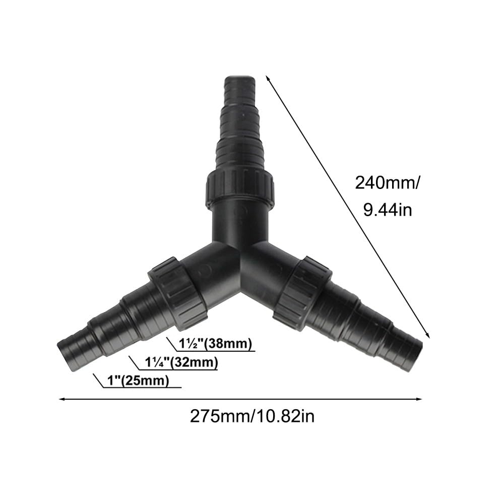 Conector de manguera de 3 vías, distribuidor en Y, 25/32/38 mm (1"/1 1/4"/1 1/2") para filtro de bomba de estanque