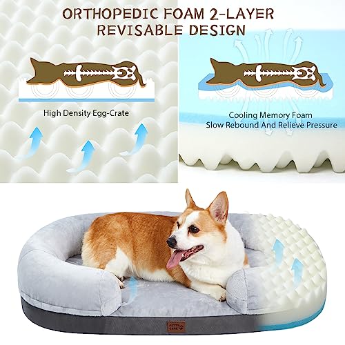 Pettycare-38-inches-Memory-Foam-Dog-Beds-for-Large-Dogs-Orthopedic-Dog-Bed-Washable-with-Removable-Cover-and-Waterproof-Liner-Couch-Pet-Bed-Sofa-with-Sides-and-Antislip-Bottom-Fits-up-to-75lbs-Grey