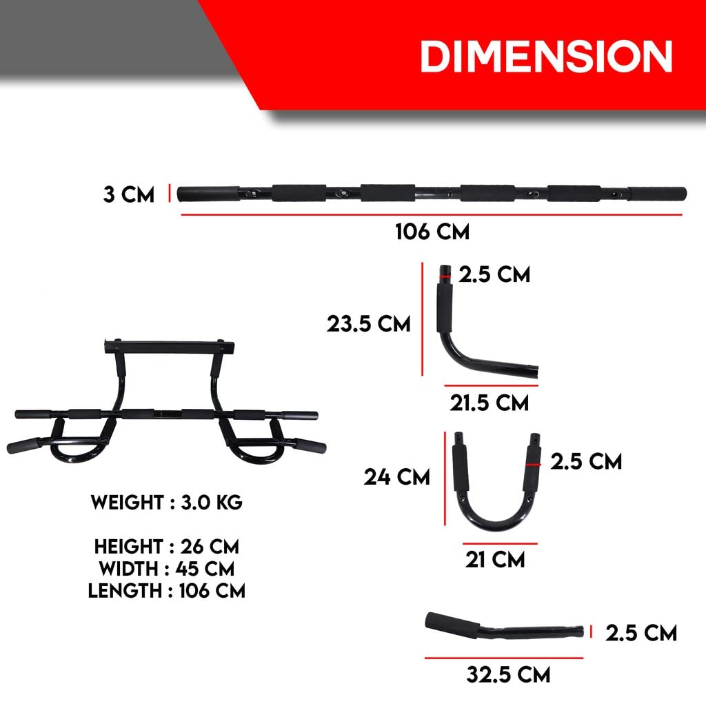Marshal Fitness 5 with 1 Heavy Duty Extreme Iron Gym Total Upper Body Workout Bar Pull up bar Doorway Heavy Duty Chin up bar Trainer for Home Gym Doorway Pull up bar or Dip Bar-MF-0528