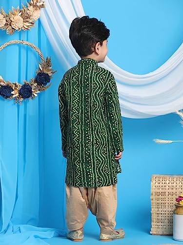 Image of VASTRAMAY Boys' Bandhani Kurta & Patiyala Set | Traditional Ethnic Out Fit For Rakhi