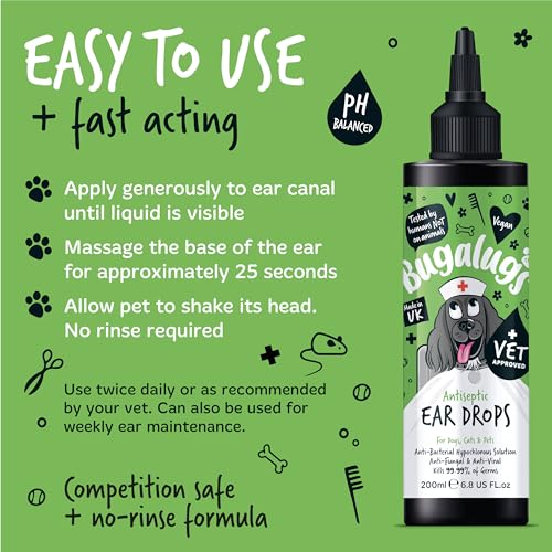 BUGALUGS Antiseptic Ear Drops 200ml – Ear Disinfection, Kills bacteria, Stops Odours, Scratching & Discomfort, Anti-fungal (Yeast), Veterinary-grade, for Dogs, Cats & all other animals - Image 8