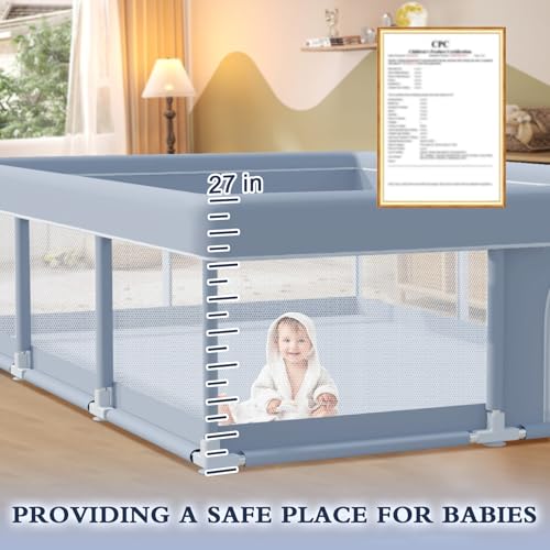 Image of XVISHX 74 x 50 Inch Baby Playpen, Playpen for Babies and Toddlers, Baby Play Pen Playard for Indoor & Outdoor Active Center Game Fence, with Skin-Friendly Fabric and Soft Breathable Mesh, Grey