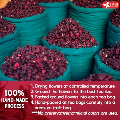 Image of FreshDrinkUS, Premium 25 Hibiscus Flowers Tea Bags, 100% Natural & Pure from Hibiscus Flowers. Loose Flower Hibiscus Herbal Tea. No Sugar, No Caffeine, No Gluten, Vegan.