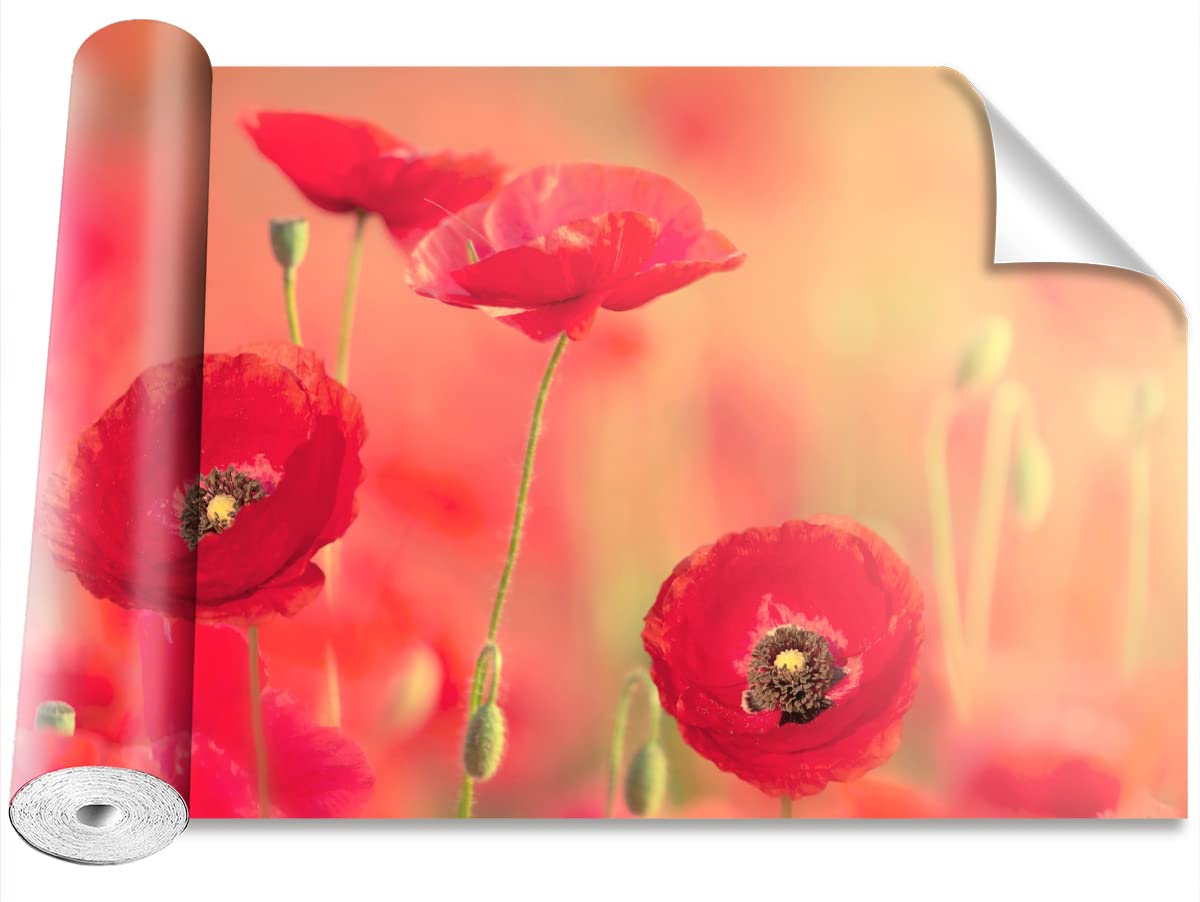 Papier peint fleurs coquelicots rouges Tulup 104x70cm pour decoration murale
