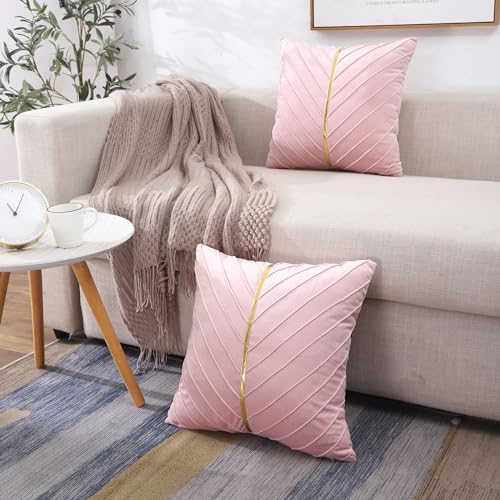 Image of Velvet Throw Pillow Covers 20x20 Pack of 2 Gold Decor Blush Pink
