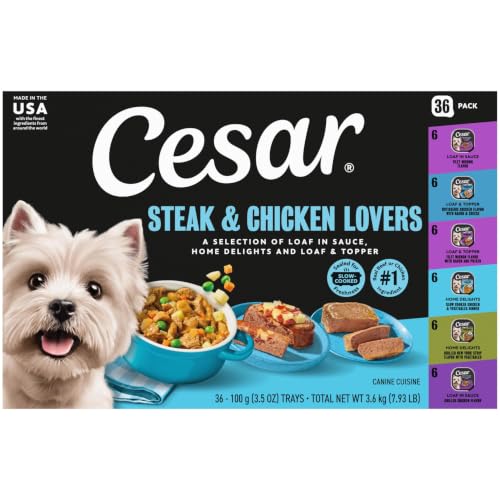 Cesar Wet Dog Food, Steak & Chicken Lovers Variety Pack, 3.5 oz, 36 Count