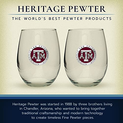 Heritage Pewter Texas A&M Stemless Glass Goblets – Set Of 2 | 15 Oz Goblet Wine Glasses | Expertly Crafted Pewter Glass #TOP4