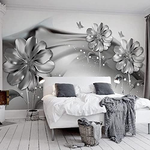 Murales 3D Papel Pintado Resumen Tinta Humo Imitacion Metal Flores Papel Pintado Decorativo Papel Tapiz 3D Autoadhesivo Sala De Estar La Pared Para Dormitorio Mural Tv Telón De 350(ancho)x256(alto) cm