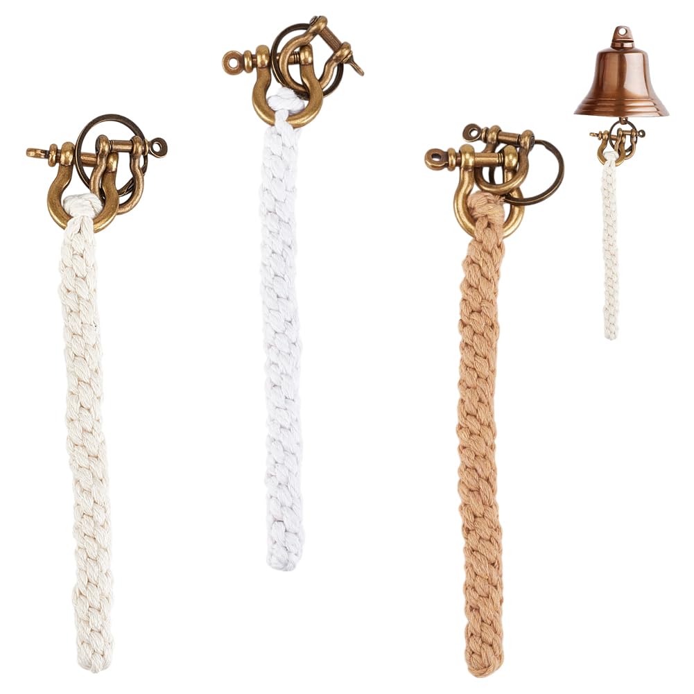 DELORIGIN 3 Colors Rope Bell Pull, Cotton Bell Pendant Decoration with Alloy Clasps 3pcs Fancy Ropework Bells Rope 19cm Keychain Small Bells Kont for