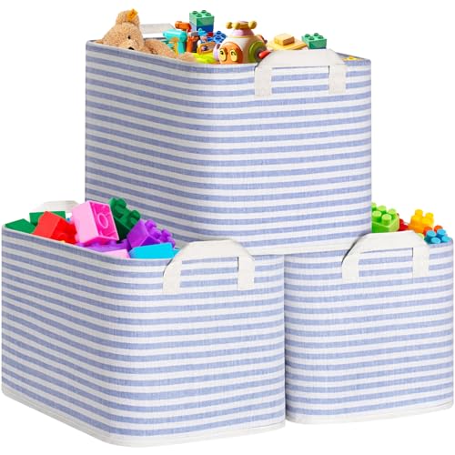 収納ボックス 3個セット 幅38×奥行28×高さ25cm 折り畳み 収納 ボックス 引き出し 収納ケース 取っ手付き ボックス 収納 雑貨かご 押入れ収納 小物入れ 衣類 おもちゃ ケース 収納(ブルー)