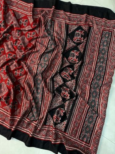 Image of SATIKA VASTRAM Modal Silk Ajrakh Saree Bandhani Design Crepe Printed Designer Pallu Attach Blouse Piece