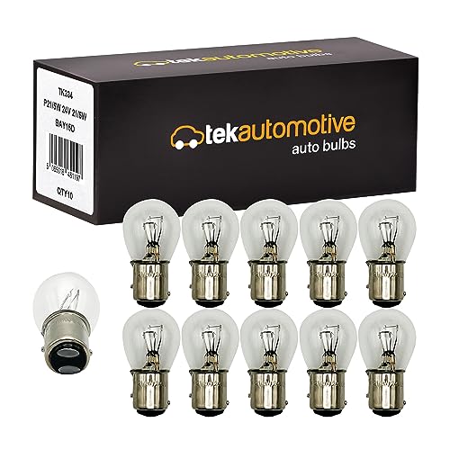 Tek Automotive 334 P21/5W Bulbs 24V for Lorry Truck Tail Brake Stop Light, Dual Filament 21/5W BAY15D Staggered Pins, E-Marked Road Legal Replacement Lamps – Box of 10