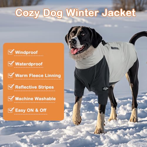 Hundemantel Grosse Winddicht Warmer Hundekapuzenpulli Eingebautes Geschirr Für Mittlere Und Große Hunde Geeignet Für Hunde Indoor Und Outdoor (Grau,XXL)