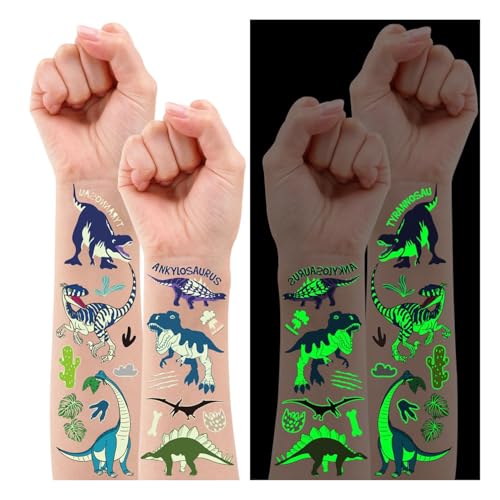 Leesgel 20 Feuilles Tatouage Dinosaure Lumineux pour Enfant Garçon, Cadeau Anniversaire, Jouet Pinata, Invités