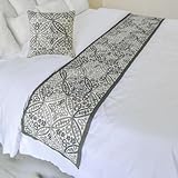 The HomeCentric King/Queen/Twin Gray Designer King 90'x18' Bed Runner with Two Pillow Cover, Moroccan, Pearl, Geometric & Embroidered Bed Scarf on Embroidered Fabric - Meryem