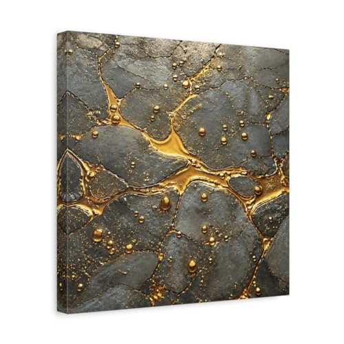 Tableau abstrait veines dorées et gris 35x35 cm pour décoration murale
