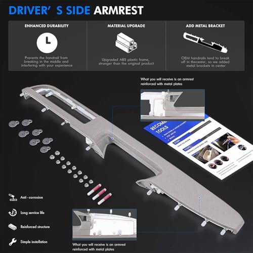 926-740 Front Left Driver Side Armrest Repair Kit Fit for Chevy Silverado Suburban Tahoe Avalanche For GMC Sierra Yukon 2010-2014 Door Panel with Release Handle Above Armrest 27In - Gray -GM# 84127281