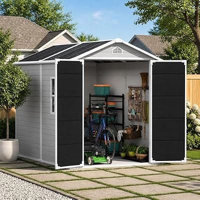 K Knowbody 6x8 FT Resin Storage Shed with Floor & Lockable Door