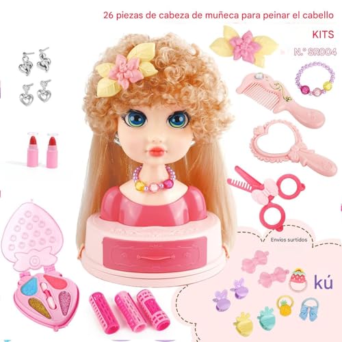 Cabeza de muñeca para peinados infantiles con kit de maquillaje 5