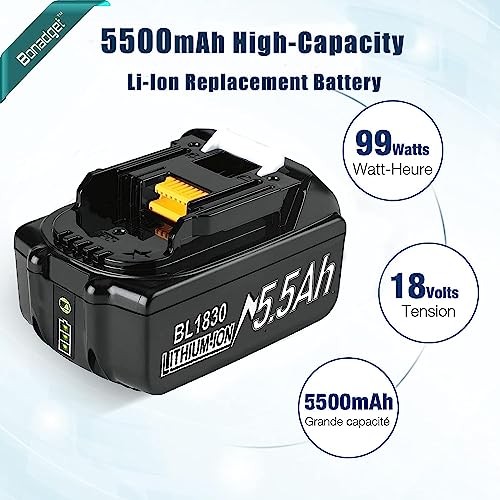 2 Stück 18V 5.5Ah Ersatzakku + 6A DC18RD Dual Port Ladegerät für Makita 14.4V-18V BL1830 BL1850 BL...