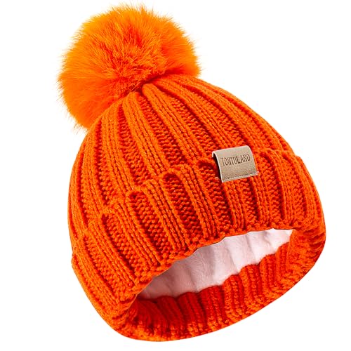 Children's Winter Warm Pompom Hat Fleece Lined Knit Beanie for Kids Aged 3-9, Perfect for Boys and Girls