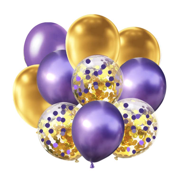 Image of GAKA Purple Confetti and Gold Balloons Pack of 50, Purple Gold Graduation Party Decorations,Halloween Party Decorations,3 Style,12 Inch