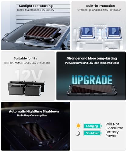 Image of POWOXI 3.3W-Solar-Battery-Trickle-Charger-Maintainer -12V Portable Waterproof Solar Panel Trickle Charging Kit for Car, Automotive, Motorcycle, Boat, Marine, RV, Trailer, Powersports, Snowmobile, etc.
