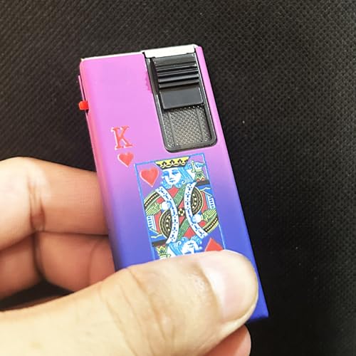 Image of Stainless Steel, Zinc Windproof Jet Flame Refillable Slide Button Cigarette Lighter Pocket Lighter (Purple-Blue)