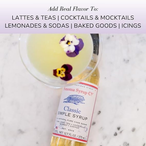 Sonoma Syrup Co. Classic Simple Syrup 12.7 fl oz | for Coffee, Cocktails, and Cooking | Hand Crafted in the USA