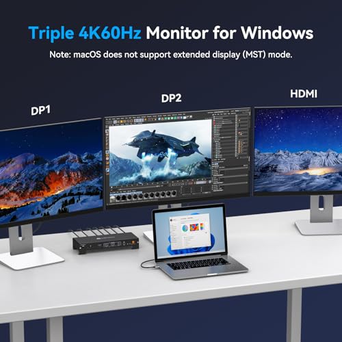 Image of USB C Laptop Docking Station 3 Monitors 4K with 120W Power Supply 15-in-1 Thunderbolt Dock for Multiple Monitors with 2DP and HDMI Port PD100W /10Gbps USB /SD&TF /Ethernet etc (macOS-No Extended Mode)