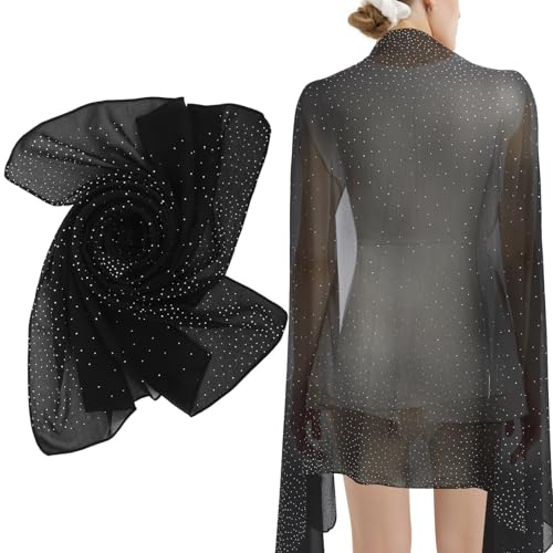 Housoutil Chal de Mujer Negro de 200 Cm de Gasa Ligera Bufanda Elegante para Vestido de Noche Chal para Boda y Eventos Formales Femenino y Versátil