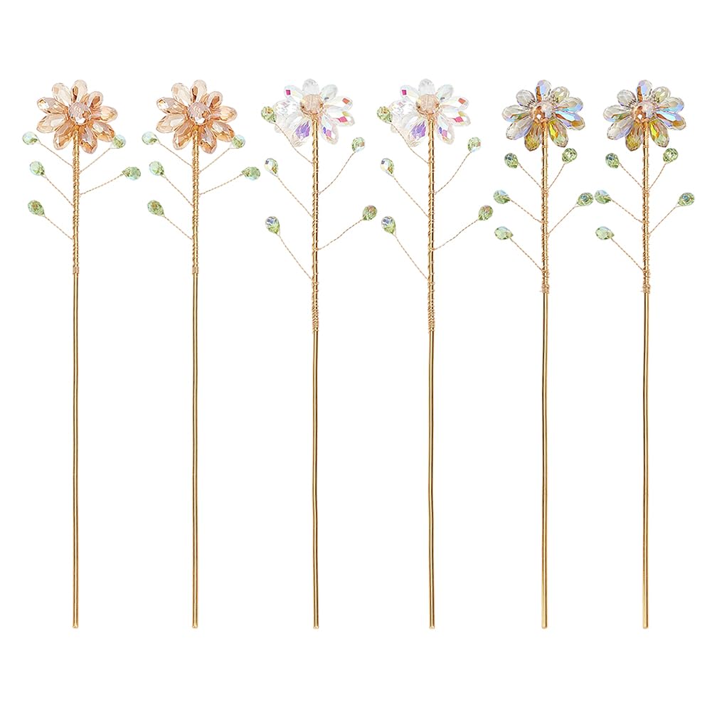 Confezione da 6 acchiappasole in cristallo a forma di girasole, 33 cm, in metallo dorato, fatti a mano, decorativi, per interni ed esterni, piante in vaso, giardino, decorazioni per amanti