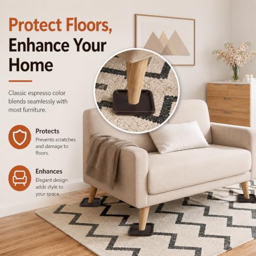 Image of Serplex 2.5 inch Square Reusable Carpet Bottom Furniture Caster Cups, 8Pcs | Furniture Pads Soft Buffer between Furniture and Floors, Effectively Prevent Scratches Dents for Office Chairs Desks
